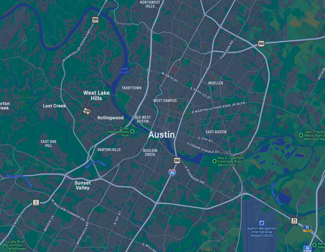 an interactive map of Austin, Texas